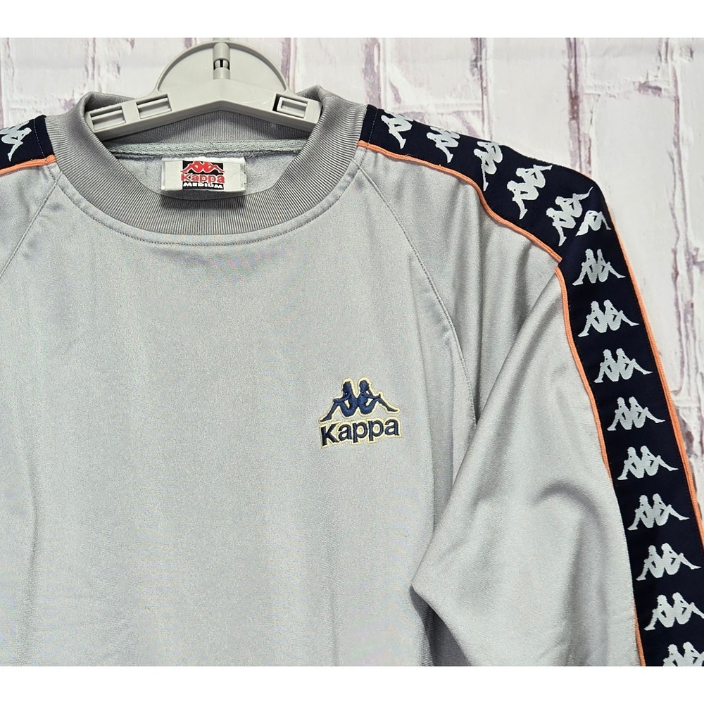 Vintage 90s Kappa Sweatshirt Gray Logo Raglan Activewear Streetwear Mens Medium